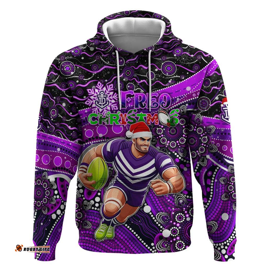 merry christmas afl fremantle freo hoodie aboriginal santa football mascot