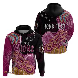 personalised naidoc week afl lions hoodie aboriginal dot art lizard mix boomerang