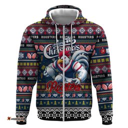 personalized roosters rugby xmas hoodie australia nrl mascot