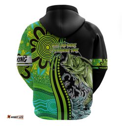australia fishing hoodie aboriginal rise and shine a bass fish jumps out of water and aboriginal patterns inspired