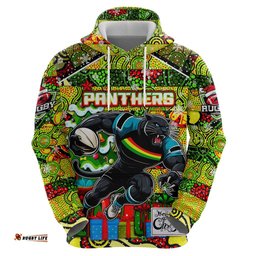 custom panthers rugby merry christmas hoodie indigenous australian art