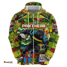 custom panthers rugby merry christmas hoodie indigenous australian art