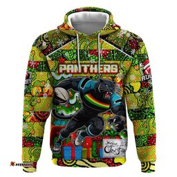custom panthers rugby merry christmas hoodie indigenous australian art