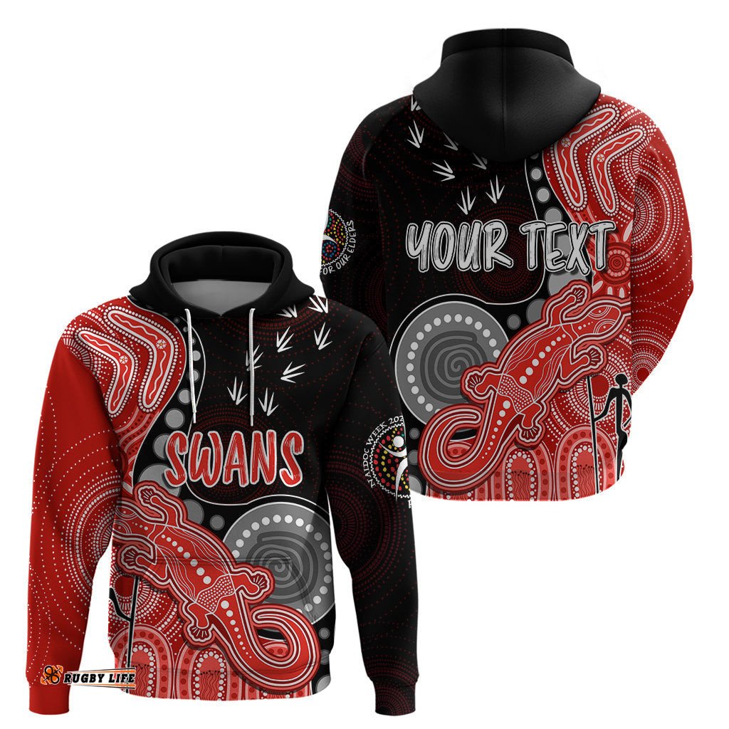 personalised naidoc week afl swans hoodie aboriginal dot art lizard mix boomerang