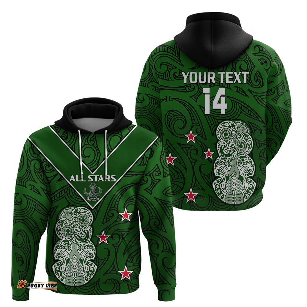 custom text and number aotearoa rugby hoodie all stars new zealand tiki maori