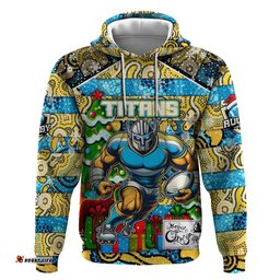 custom titans rugby merry christmas hoodie indigenous australian art
