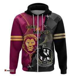 collingwood and lions football hoodie grand final magpies brisbane together
