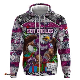 custom sea eagles rugby merry christmas hoodie indigenous australian art
