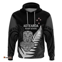custom text and number aotearoa rugby sevens all black tiki fern hoodie