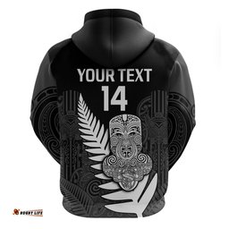 custom text and number aotearoa rugby sevens all black tiki fern hoodie