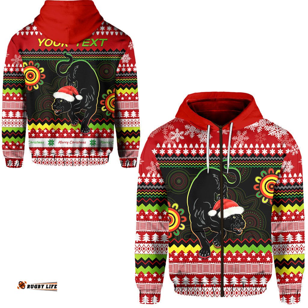 custom personalised panthers christmas zip hoodie penrith snow mix indigenous