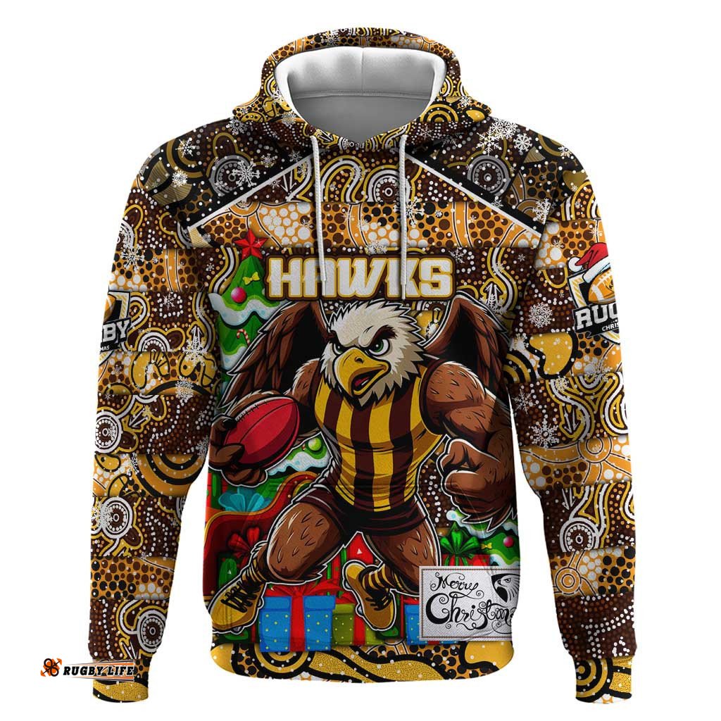 custom hawks football merry christmas hoodie indigenous australian art