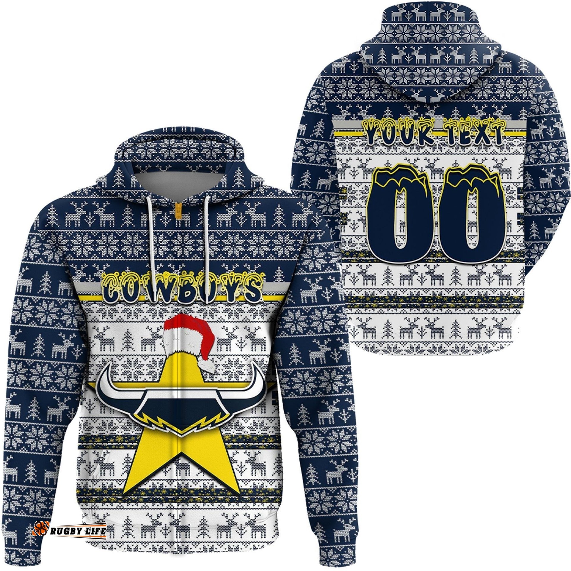 clothing north queensland cowboys christmas zip hoodie