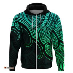 custom aotearoa maori koru hoodie polynesian pacific tribal green