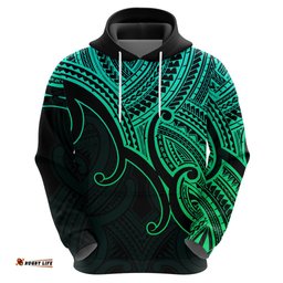 custom aotearoa maori koru hoodie polynesian pacific tribal green
