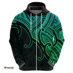 custom aotearoa maori koru hoodie polynesian pacific tribal green