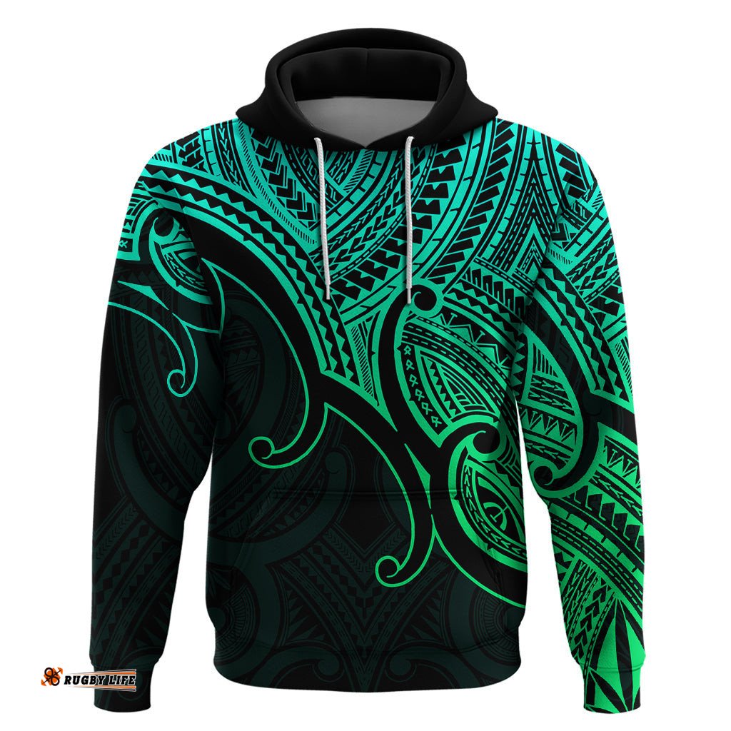 custom aotearoa maori koru hoodie polynesian pacific tribal green