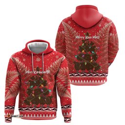 kiwi new zealand christmas hoodie meri kirihimete silver fern red color