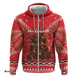 kiwi new zealand christmas hoodie meri kirihimete silver fern red color