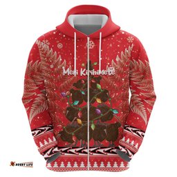 kiwi new zealand christmas hoodie meri kirihimete silver fern red color
