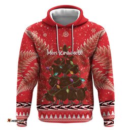 kiwi new zealand christmas hoodie meri kirihimete silver fern red color