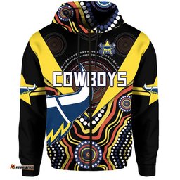 custom personalised cowboys rugby zip up and pullover hoodie indigenous arboriginal dot paint black style