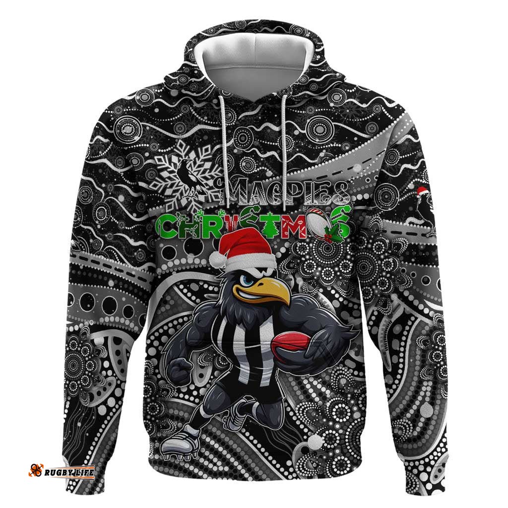 merry christmas afl collingwood magpies hoodie aboriginal santa football mascot
