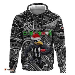 merry christmas afl collingwood magpies hoodie aboriginal santa football mascot