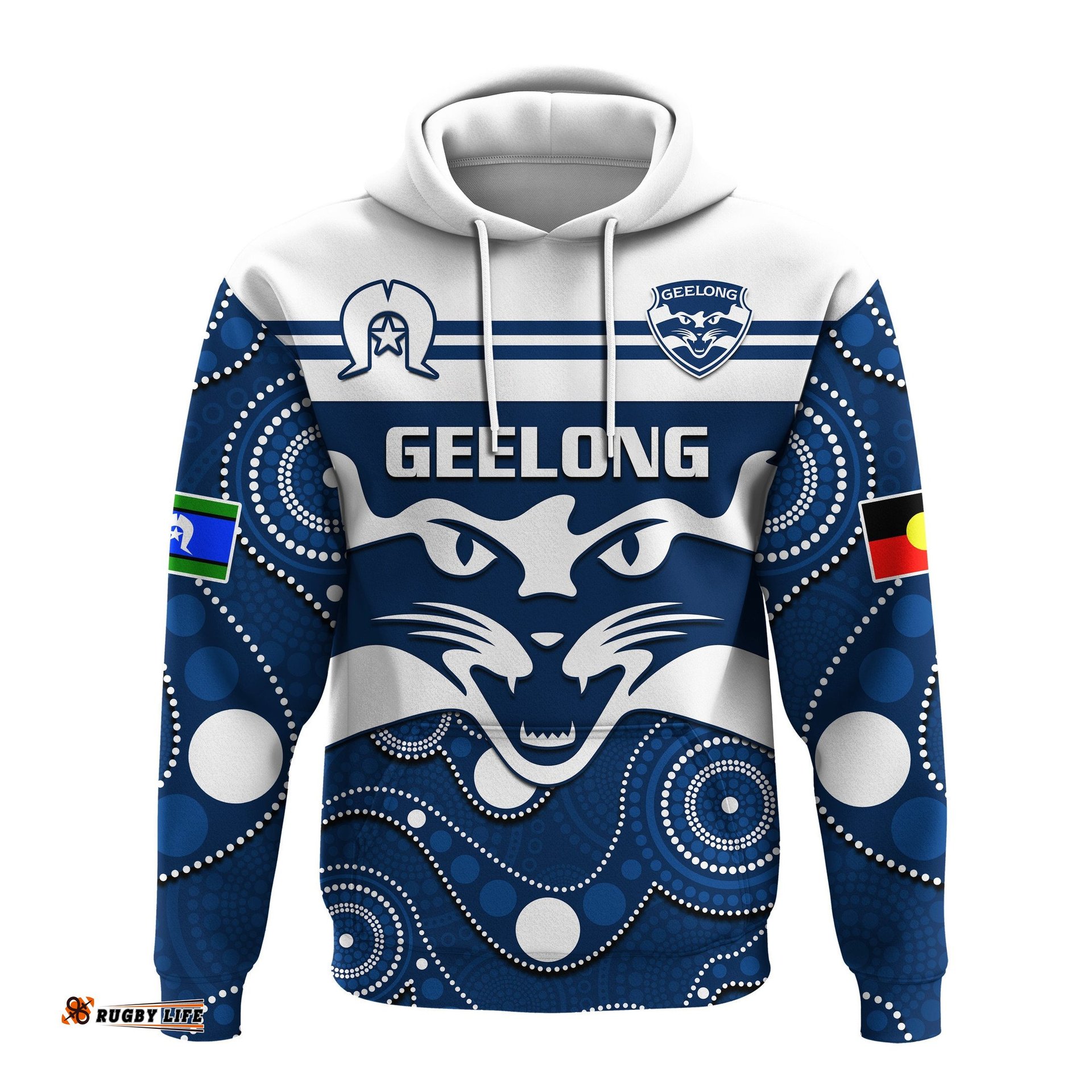 custom text and number geelong football naidoc hoodie cats for our elders indigenous art