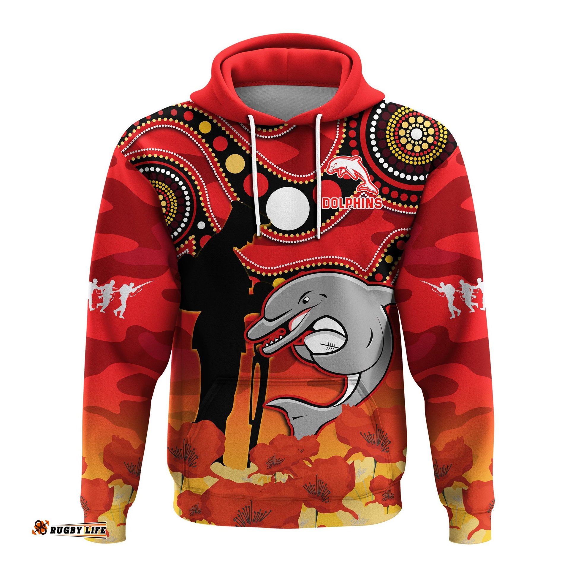custom text and number dolphins rugby anzac hoodie lest we forget