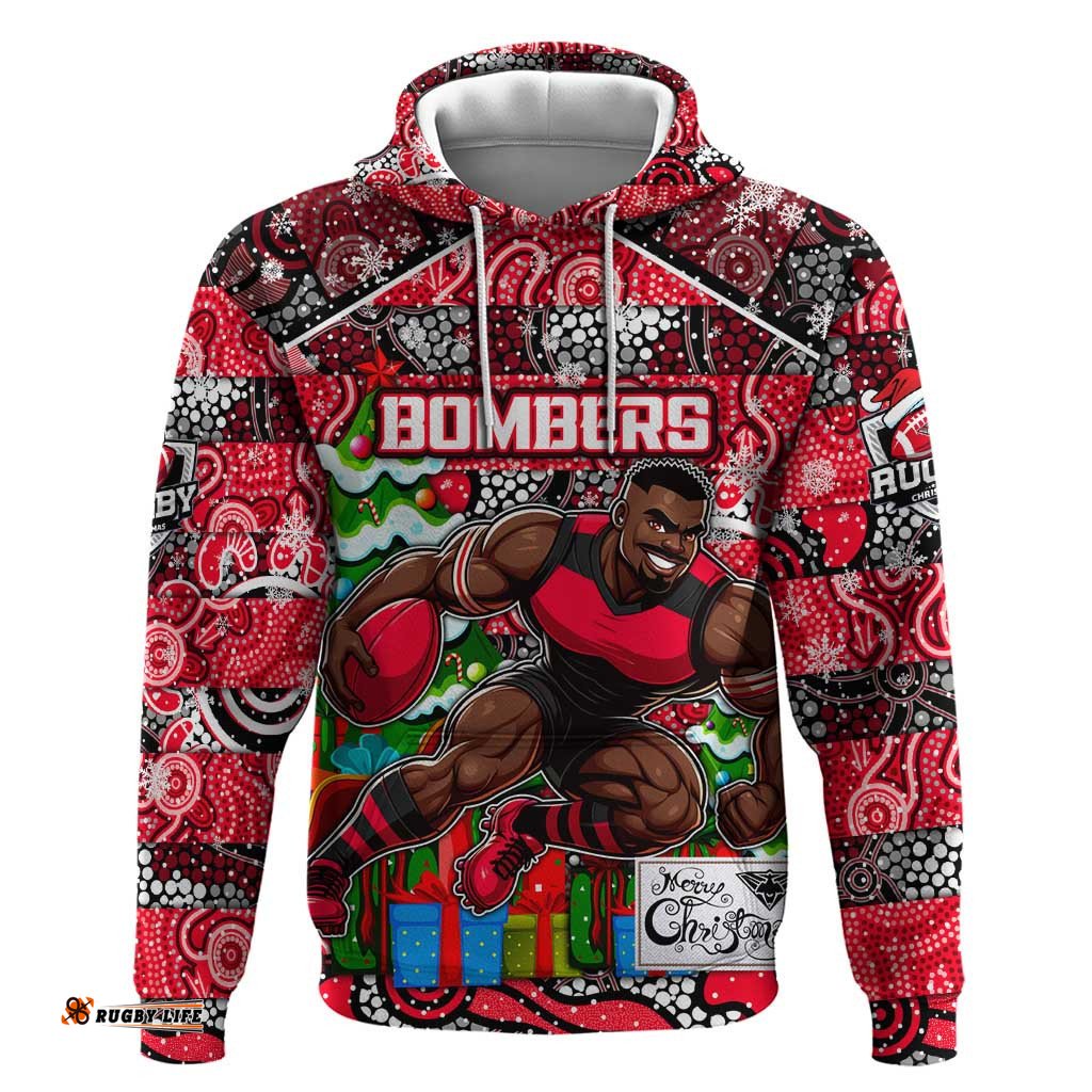 custom bombers football merry christmas hoodie indigenous australian art