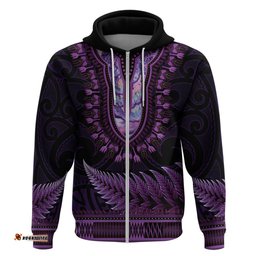 purple african dashiki with aotearoa maori hoodie paua shell mix silver fern