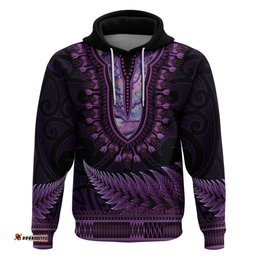 purple african dashiki with aotearoa maori hoodie paua shell mix silver fern
