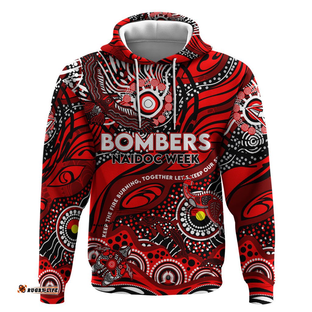 custom naidoc week 2024 bombers hoodie aboriginal animals keep the fire burning