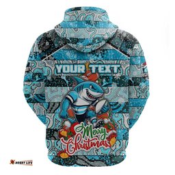 custom sharks rugby merry christmas hoodie indigenous australian art