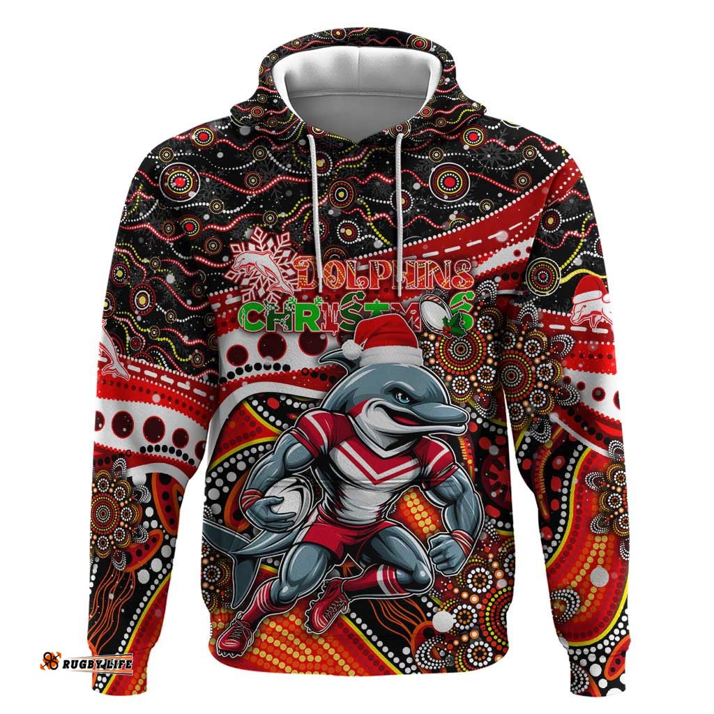 merry christmas dolphins hoodie aboriginal santa rugby mascot redcliffe