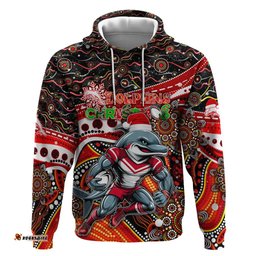 merry christmas dolphins hoodie aboriginal santa rugby mascot redcliffe