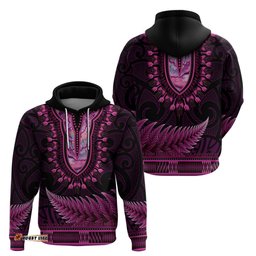 pink african dashiki with aotearoa maori hoodie paua shell mix silver fern