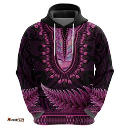 pink african dashiki with aotearoa maori hoodie paua shell mix silver fern
