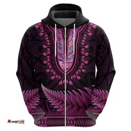pink african dashiki with aotearoa maori hoodie paua shell mix silver fern