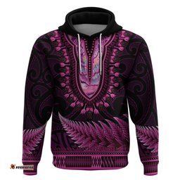 pink african dashiki with aotearoa maori hoodie paua shell mix silver fern