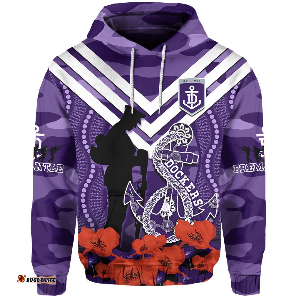 custom text and number dockers football anzac hoodie aboriginal mix poppy camouflage