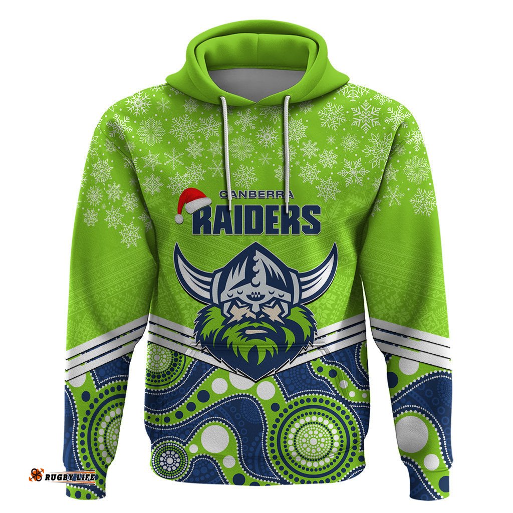 custom raiders rugby christmas hoodie merry xmas mix aboriginal art