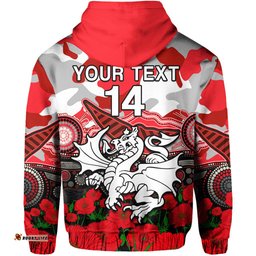 custom text and number dragons rugby anzac hoodie aboriginal mix poppy lest we forget