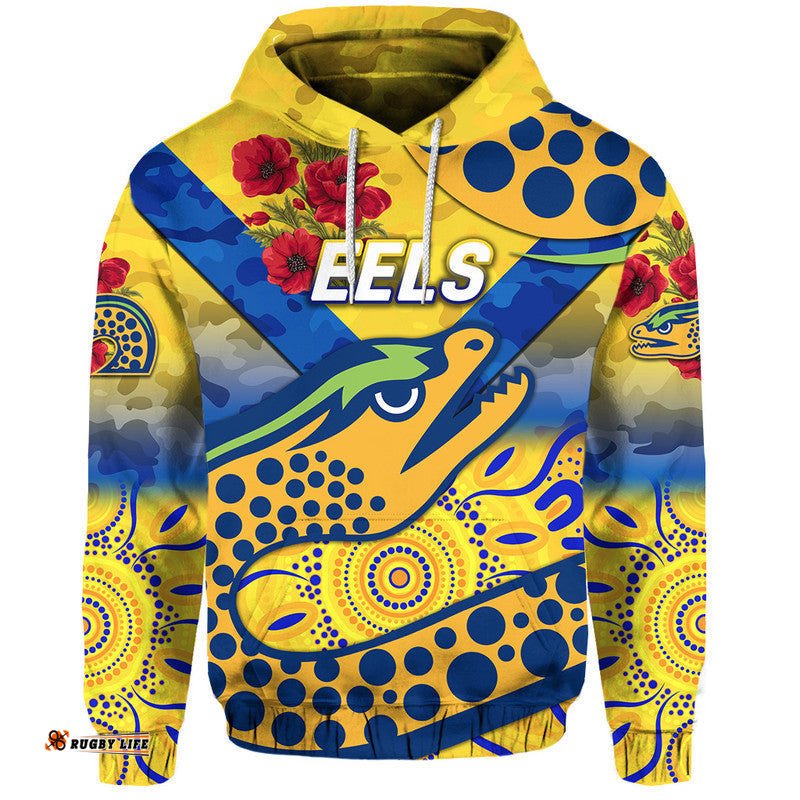 parramatta eels anzac zip up and pullover hoodie indigenous vibes gold