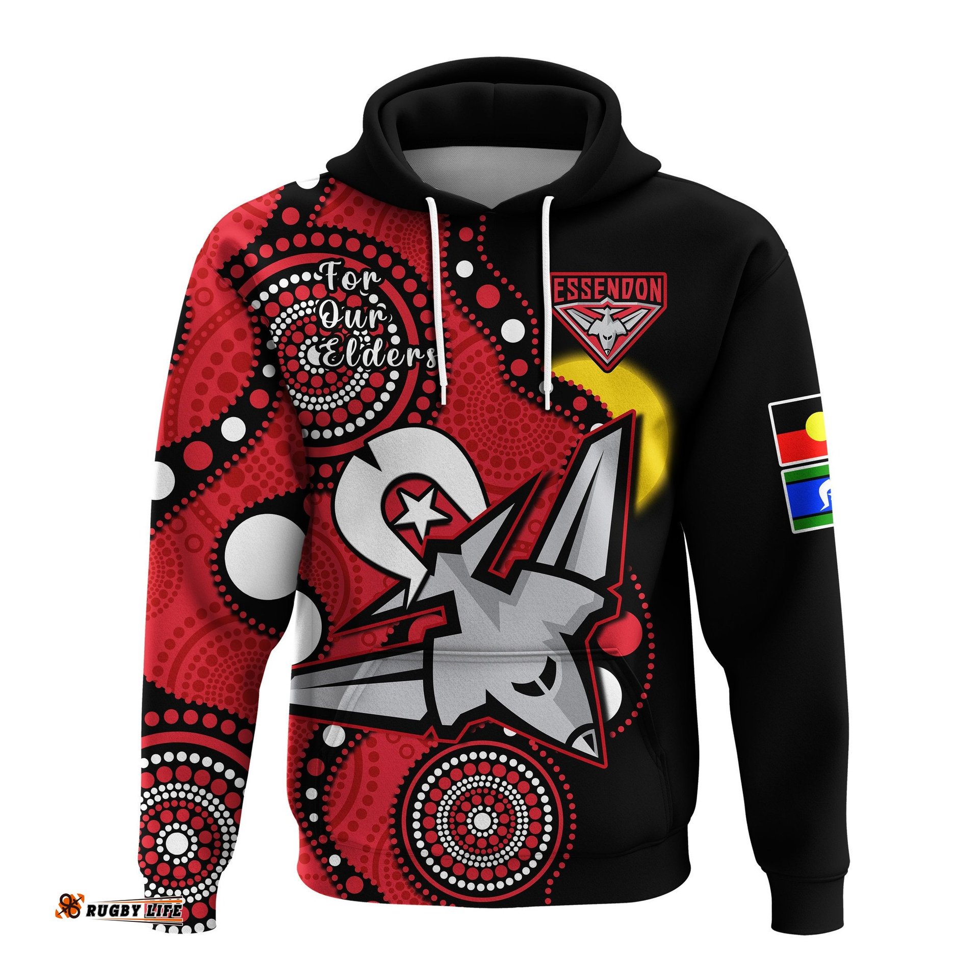 essendon football naidoc hoodie bombers for our elders indigenous art