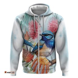 splendid fairy wren australia hoodie aussie national flowers watercolor style