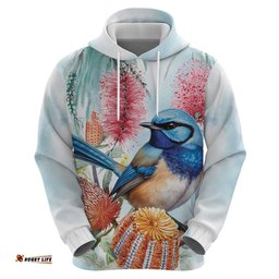 splendid fairy wren australia hoodie aussie national flowers watercolor style