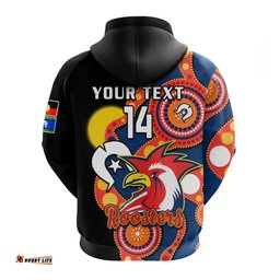 custom text and number roosters rugby naidoc hoodie tricolours for our elders indigenous art