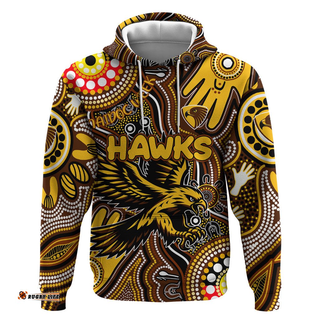 personalised naidoc week 2024 hawthorn hawks hoodie australian aboriginal hand painting